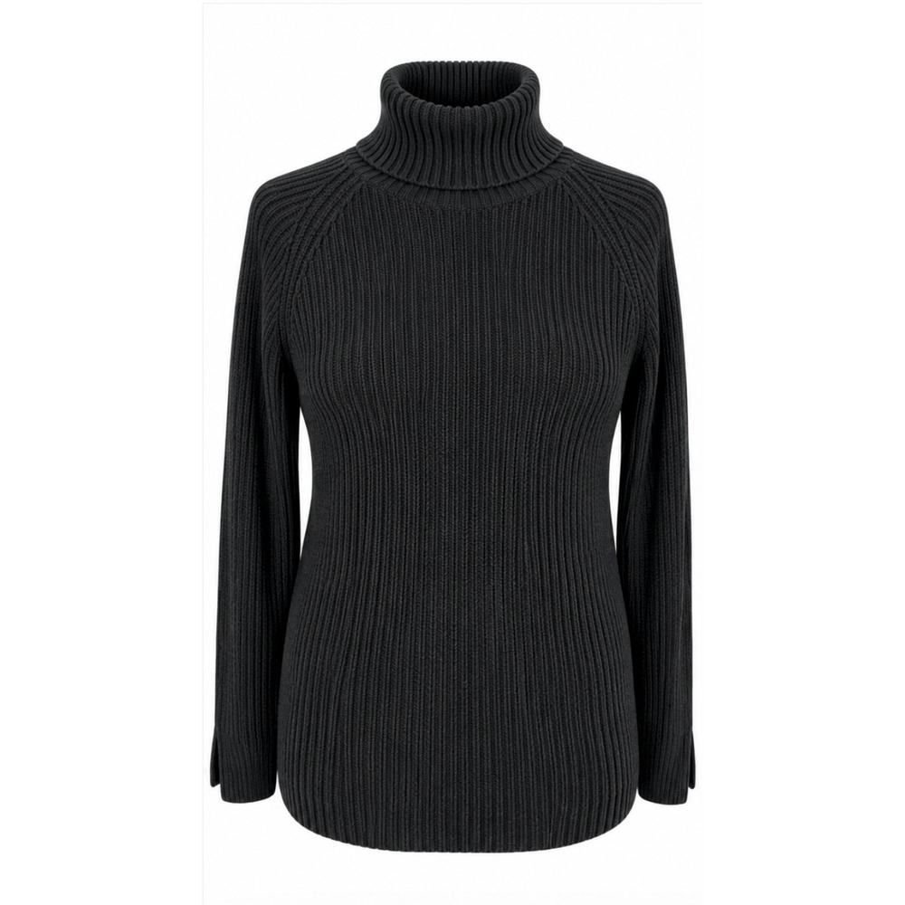 Coldwater Creek Ribbed Turtleneck Sweater Women Size M Black 100% Cotton Raglan